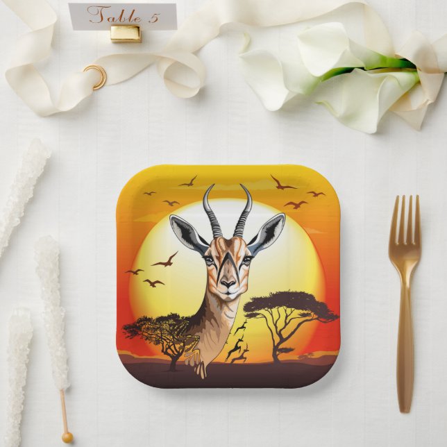 Plato De Papel Gazelle Animal salvaje Antelope africano (Boda)