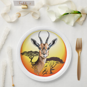 Plato De Papel Gazelle Animal salvaje Antelope africano