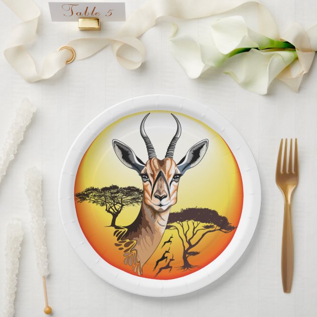 Plato De Papel Gazelle Animal salvaje Antelope africano (Boda)