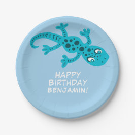 Plato De Papel Gecko Lizard Blue Custom Name Kids Birthday
