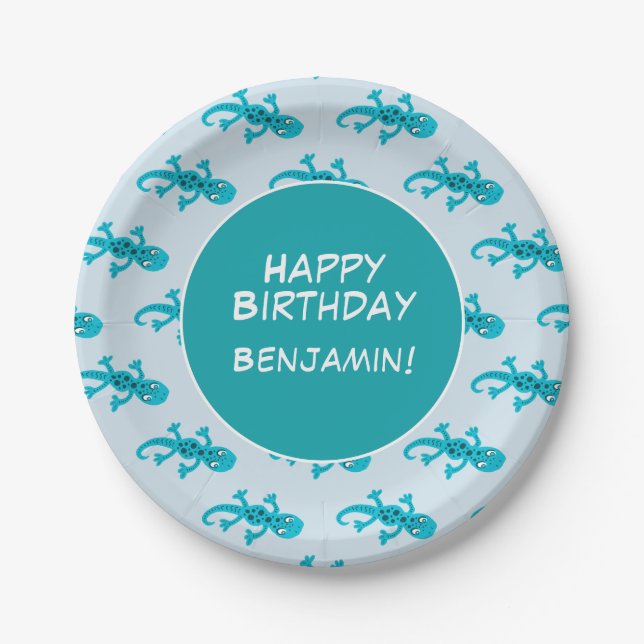 Plato De Papel Gecko Lizard Personalizado Kids Cumpleaños (Anverso)