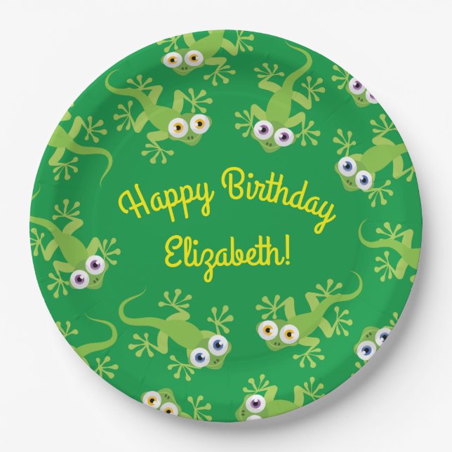 Plato De Papel Gecko Lizards Birthday Party Cute Kids (Anverso)