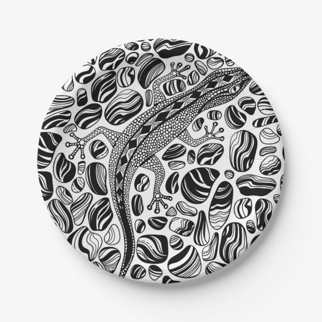 Plato De Papel Gecko y guijarros (Anverso)
