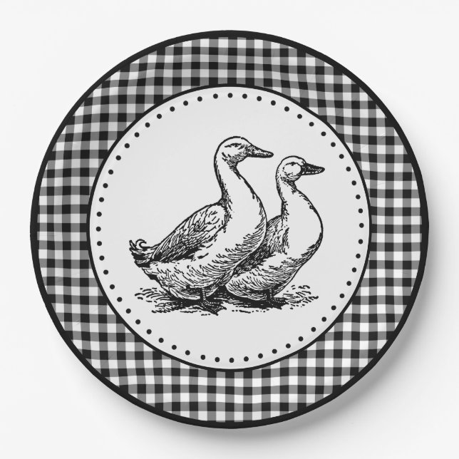 Plato De Papel Geese Gingham (Anverso)