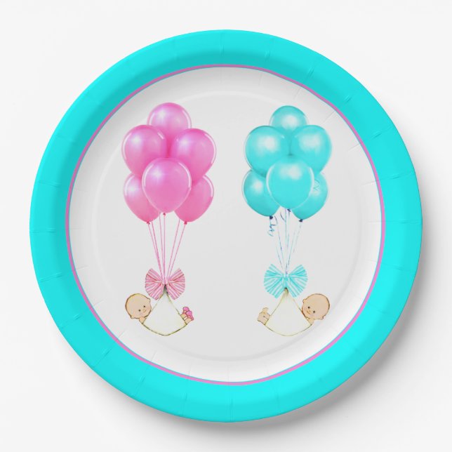 Plato De Papel Gemelos Baby Shower (Anverso)