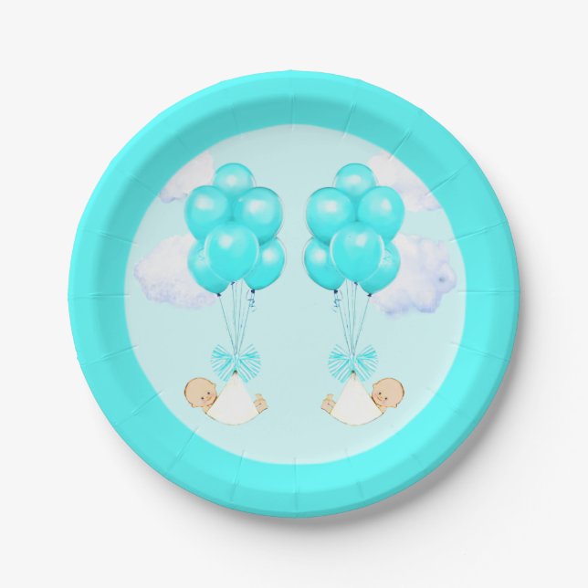 Plato De Papel Gemelos Baby Shower Boy (Anverso)