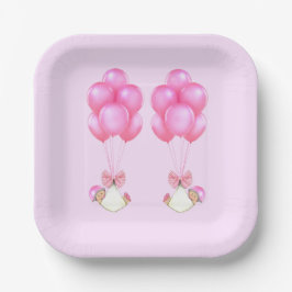 Plato De Papel Gemelos Chica Baby Shower