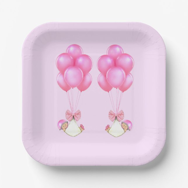 Plato De Papel Gemelos Chica Baby Shower (Anverso)