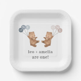 Plato De Papel Gemelos Chicas gemelos - Conjunta primer cumpleaño