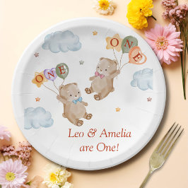 Plato De Papel Gemelos Chicas gemelos - Primera fiesta de cumplea