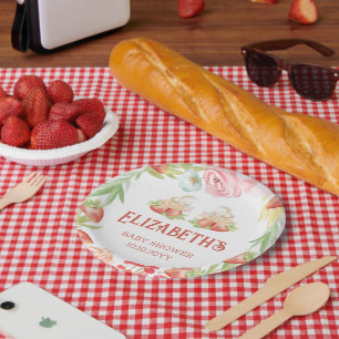Plato De Papel Gemelos Fresa Fresa Dulce Baby Shower