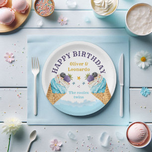 Plato De Papel Gemelos Guay Cream Boys Placa de papel de cumpleañ