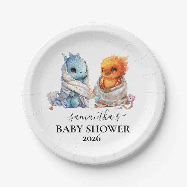 Plato De Papel Gemelos Phoenix Dragon Fantasy Magia (Anverso)