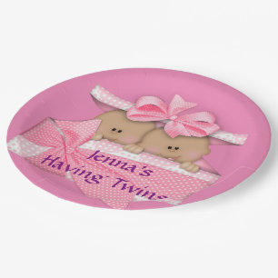 Plato De Papel Gemelos rosados Fiesta de Baby Shower afroamerican