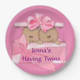 Plato De Papel Gemelos rosados Fiesta de Baby Shower afroamerican