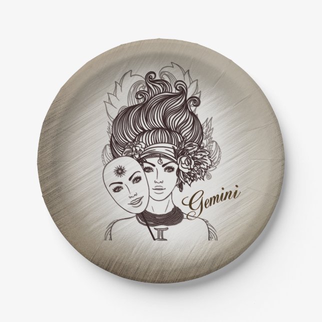 Plato De Papel Gemini Dama Enmascarada Zodiaco (Anverso)