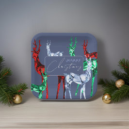 Plato De Papel Gemstone Crystal Reindeer Feliz Navidad