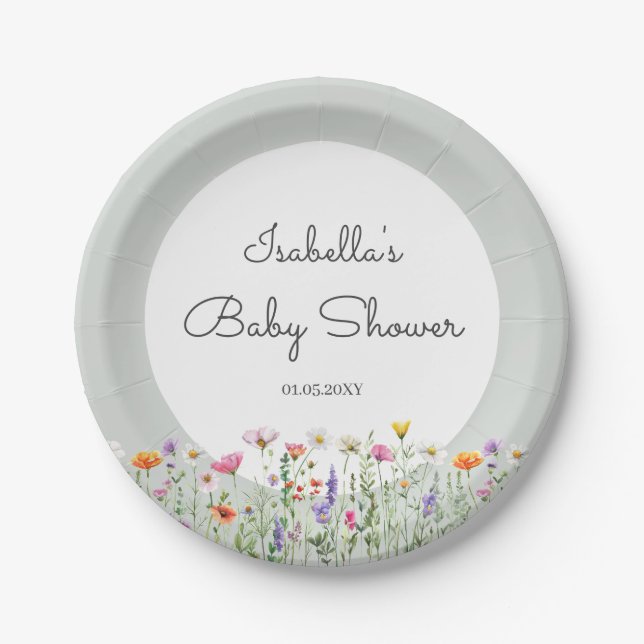 Plato De Papel Gender Neutral Boho Wildflower Baby Shower (Anverso)