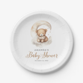 Plato De Papel Gender Neutral Teddy Bear Moon Stars Baby Shower