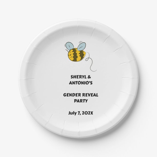 Plato De Papel Gender Reveal Bee Party (Anverso)