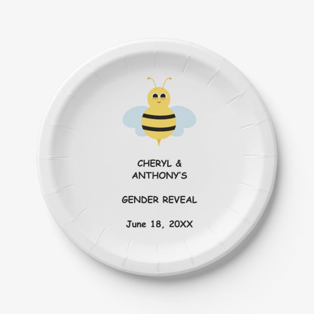 Plato De Papel Gender Reveal Bee Party (Anverso)