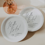 Plato De Papel Género caprichoso Neutral Hola Bebé! Baby Shower<br><div class="desc">Presentamos nuestros geniales chicharrones de papel higiénico para cada temporada, ya sea otoño, invierno, primavera o verano. Este plato presenta un ambiente de moda boho con caligrafía moderna y elegante y un diseño minimalista en blanco y negro. Es bonito y única, con un toque de chic vintage, lo que lo...</div>