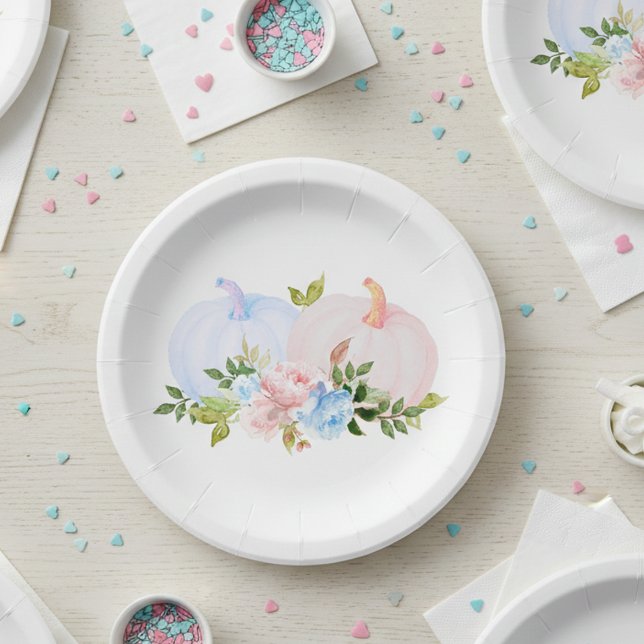 Plato De Papel Género de calabaza revelar otoño azul rosado (Subido por el creador)