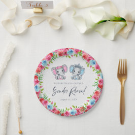 Plato De Papel Género elefante revela Baby Shower azul y rosa