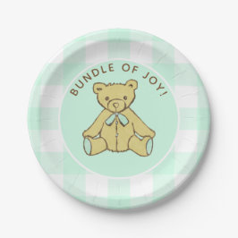 Plato De Papel Género Neutral Baby Shower Bear Mint Green