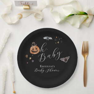 Plato De Papel Género neutral de Boho Halloween Oh Baby Shower