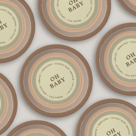 Plato De Papel Género neutral de Boho Rainbow Baby Shower Earthy