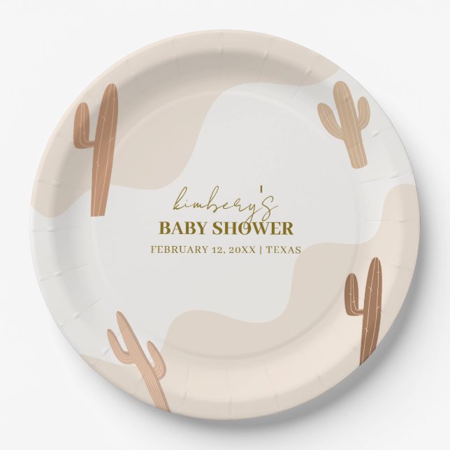 Plato De Papel Género Neutral Moderno Boho Cactus Baby Shower (Anverso)