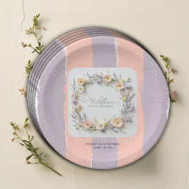 Plato De Papel Género Pastel Neutral Flor silvestre Baby Shower