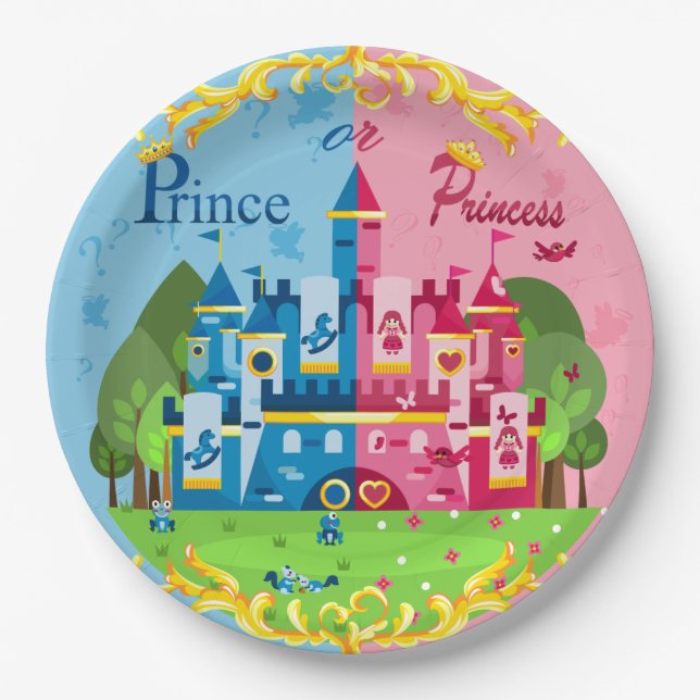 Plato De Papel Género Prince o Princess Reveal 9" Plates (Anverso)