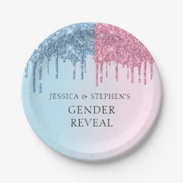 Plato De Papel Género revelar detalles de Purpurina azul rosado