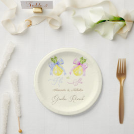 Plato De Papel Género Revelar limón azul rosado