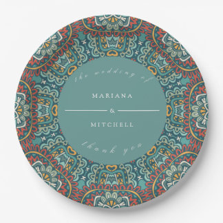 Plato De Papel Génesis romántica Mandala azul suave gris y rojo