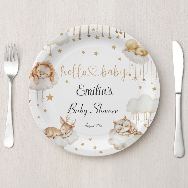 Plato De Papel Gentle Gold Dreamy Woodland Creations Baby Shower (Subido por el creador)