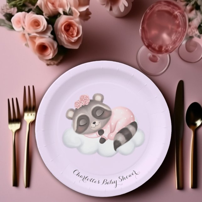 Plato De Papel Gentle Raccoon Animal Chica Baby Shower (Girl Baby Shower Paper Plates!)