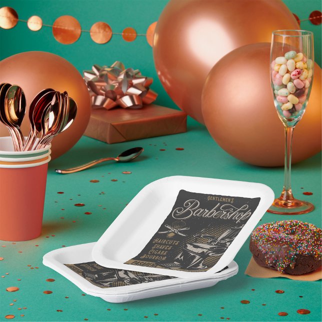 Plato De Papel Gentlemen’s Barbershop Retro Haircuts Shaves (Subido por el creador)