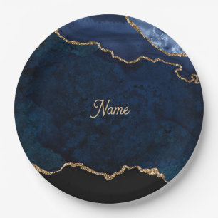Plato De Papel Geoda Azul Dorado