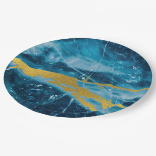 Plato De Papel Geode Agate Gemstone Blue and Gold