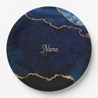 Plato De Papel Geode Blue Gilded
