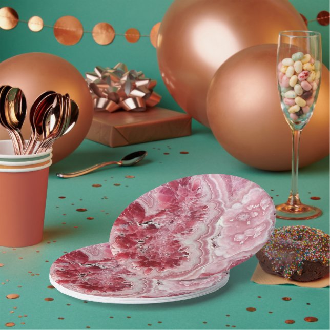 Plato De Papel Geode de cristales rosados (Multi)