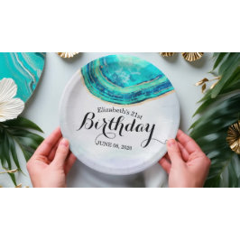 Plato De Papel Geode de la acuarela de la fiesta de cumpleaños Ve