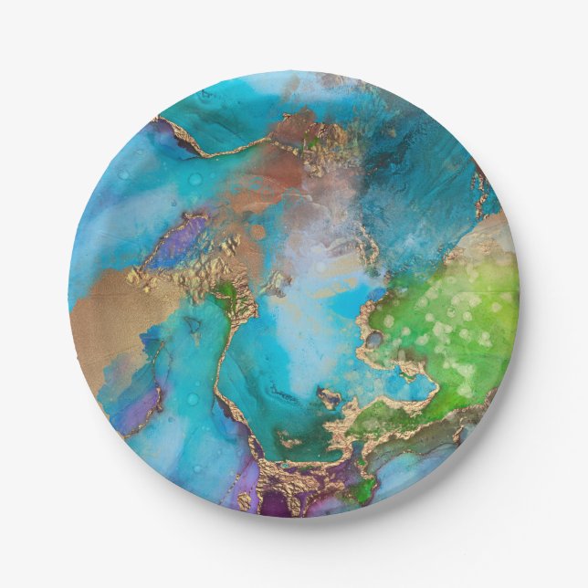 Plato De Papel Geode faux dorado púrpura agre gema (Anverso)