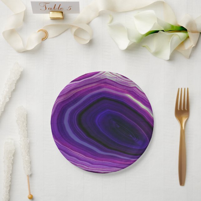 Plato De Papel Géode Morado Girado Caído (Boda)