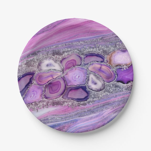 Plato De Papel Geodes crystal Flow - Purple and Violet (Anverso)