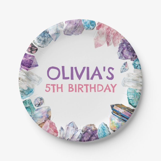 Plato De Papel Geology Girl Birthday Rocks Dig Party (Anverso)