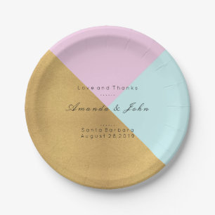 Plato De Papel Geometría Personalizada Tiffany Boda de oro rosado